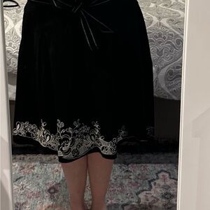 Black Embroidered Hem A-line Skirt